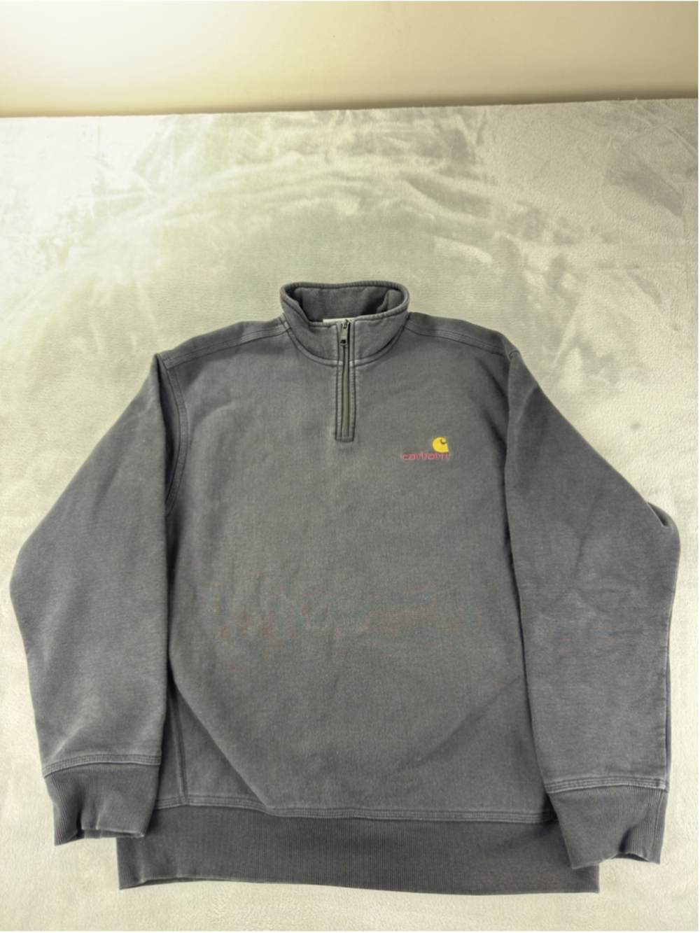 Carhartt WIP Half Zip Sweatshirt Mens Medium Black Fleece American Script Logo